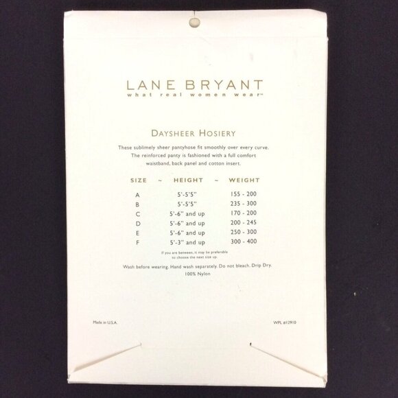 Lane Bryant Day Sheer Pantyhose Plus Size B 1-2X Off White Nylon Invisible Toe - Picture 2 of 4